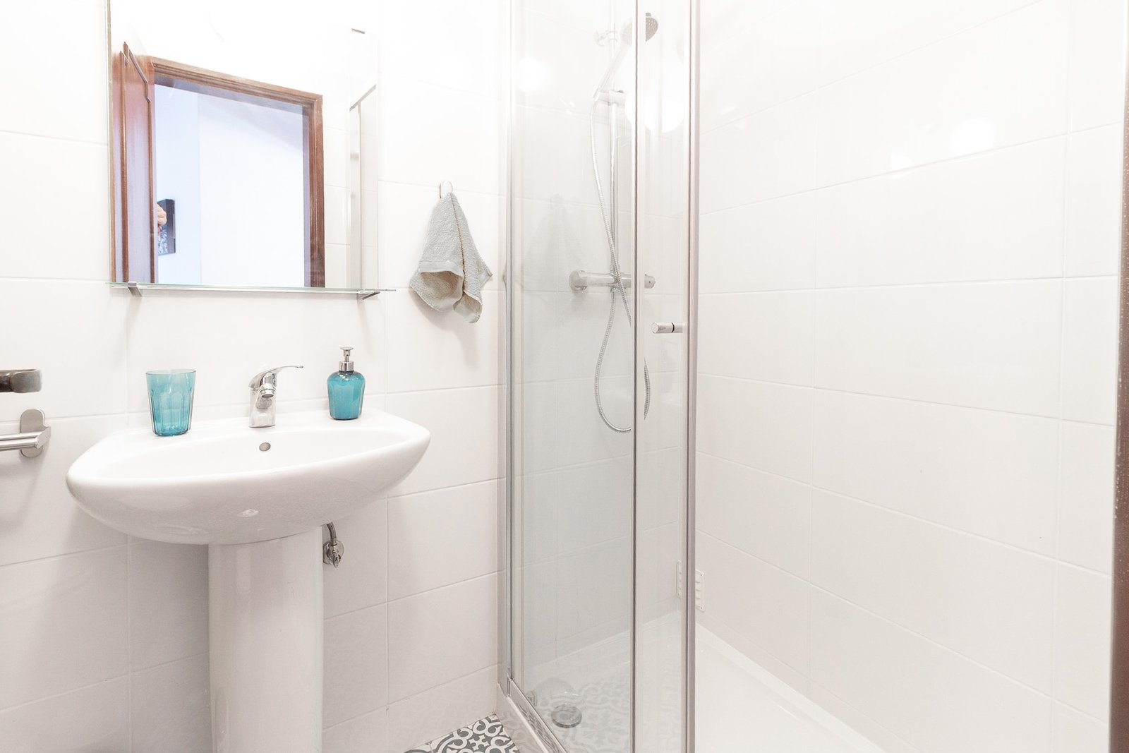 A bathroom with a deep soaking bathtub